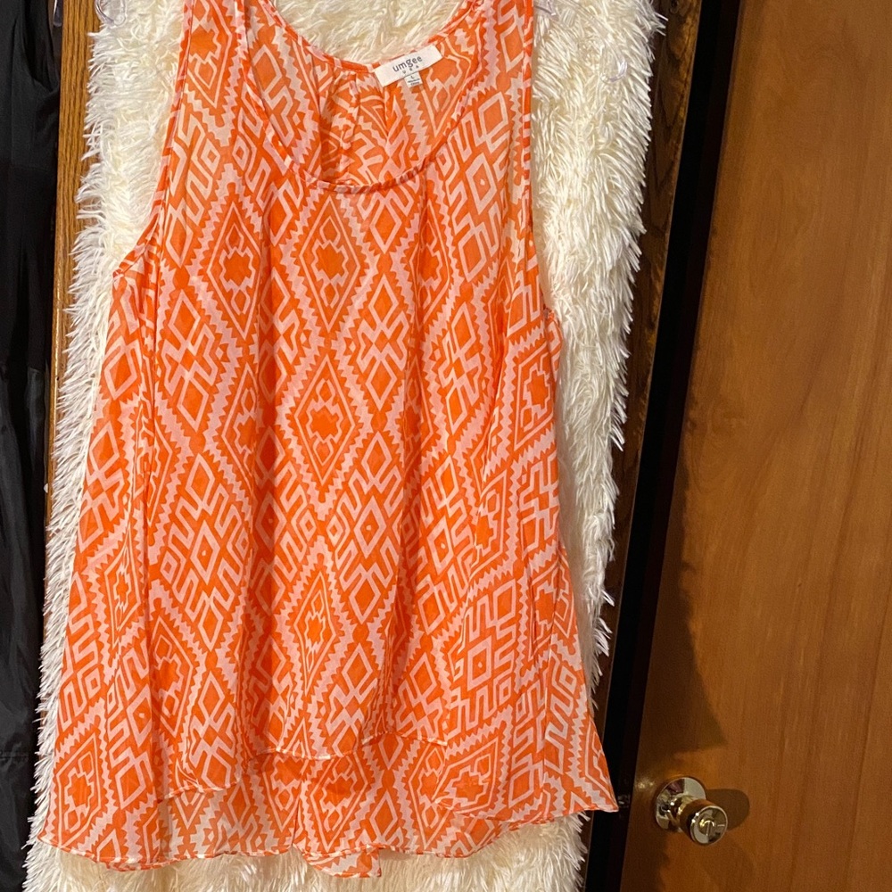 Umgee Womens Sleeveless Sheer Tunic Top With Boho Flair. Size L
